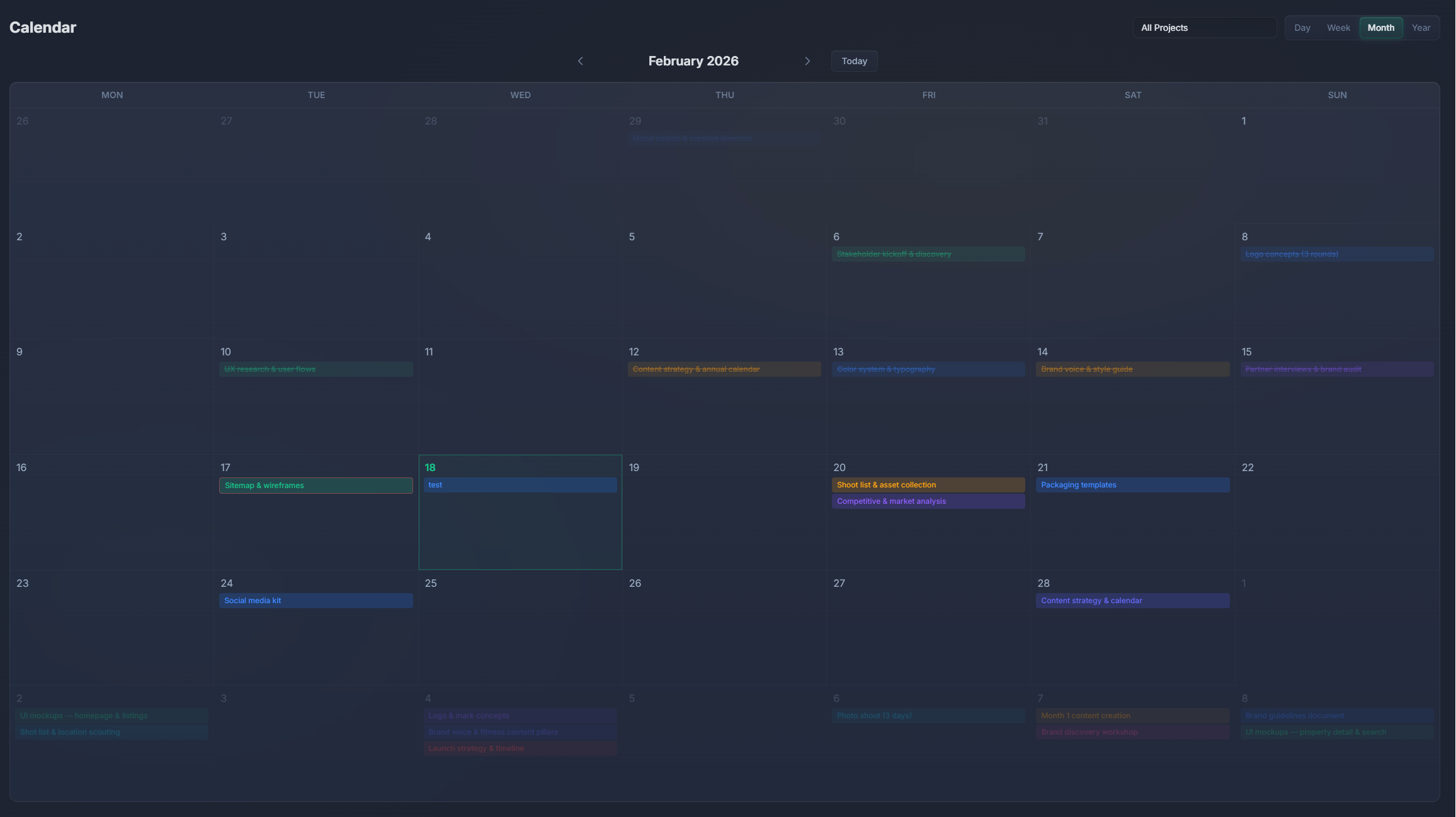 Calendar gallery view showing monthly layout